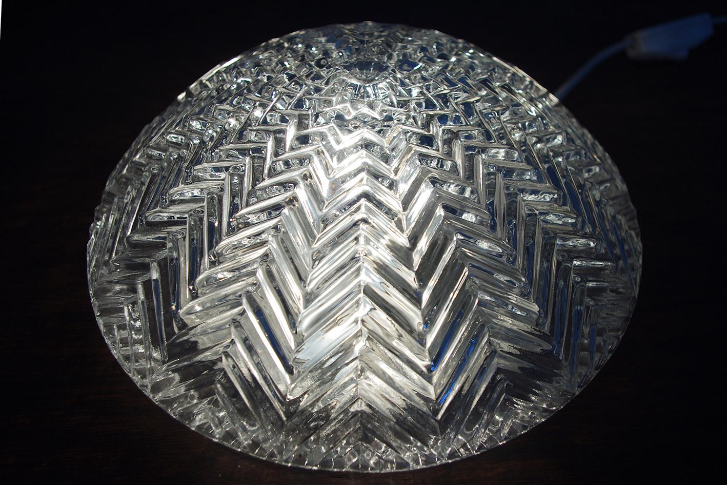 German One of... Geometric ZigZag Glass Ceiling or Wall Lights Flush Mounts 1960s For Sale