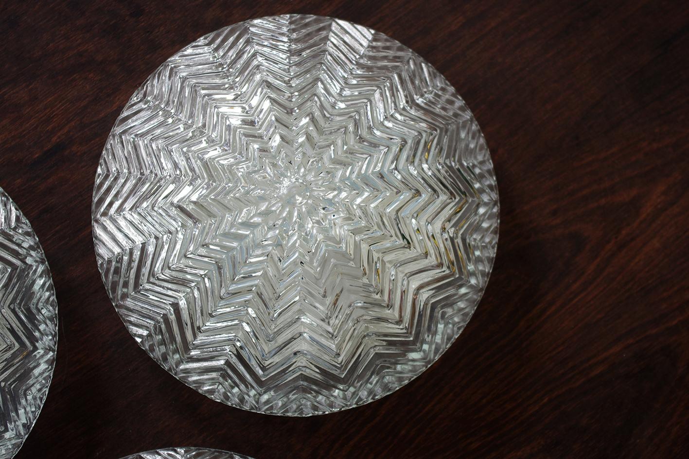 Mid-20th Century One of... Geometric ZigZag Glass Ceiling or Wall Lights Flush Mounts 1960s For Sale