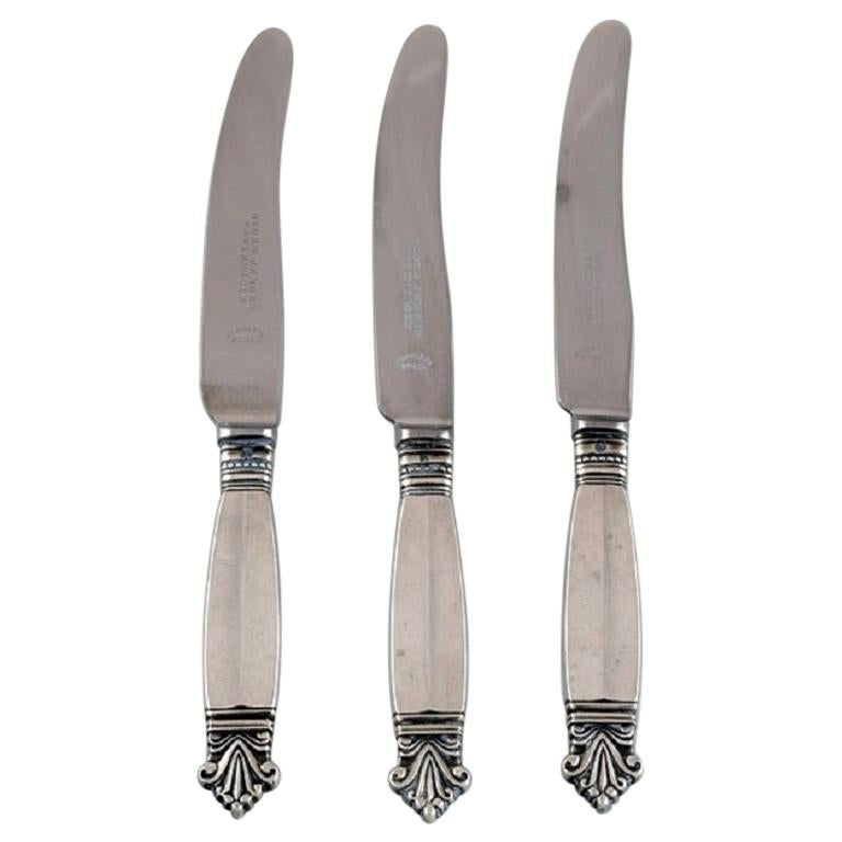 Three Georg Jensen Acanthus Fruit Knives in Sterling Silver and Stainless Steel For Sale