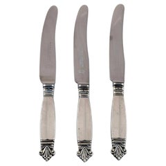 Vintage Three Georg Jensen Acanthus Fruit Knives in Sterling Silver and Stainless Steel