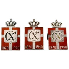 Three Georg Jensen, King Christian Ten Jubilee Pins Made in Sterling Silver