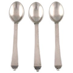 Three Georg Jensen Pyramid Coffee Spoons in Sterling Silver
