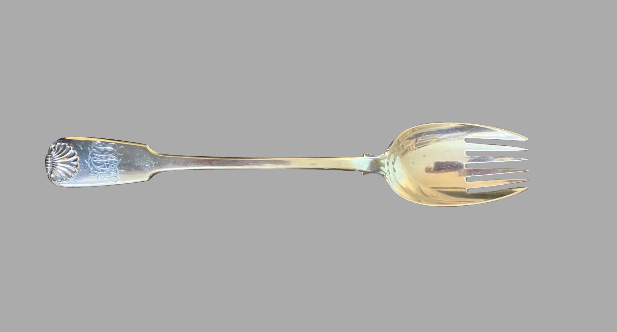 Three Georgian Sterling Silver Serving Pieces Two Stuffing Spoons and Meat Fork 6