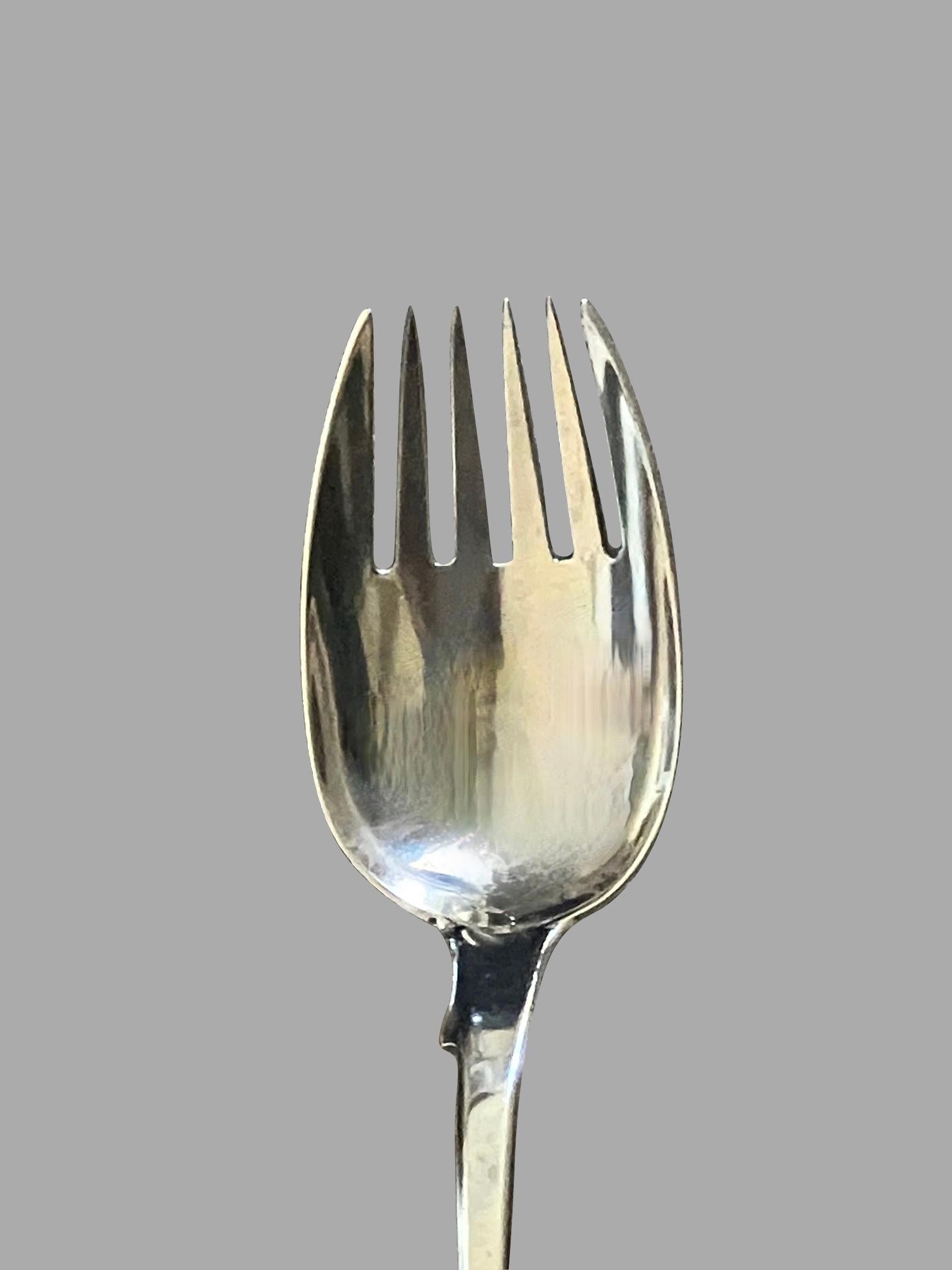 Three Georgian Sterling Silver Serving Pieces Two Stuffing Spoons and Meat Fork 7