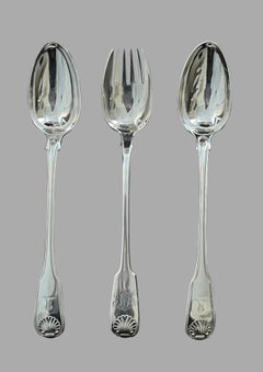 Three Georgian Sterling Silver Serving Pieces Two Stuffing Spoons and Meat Fork