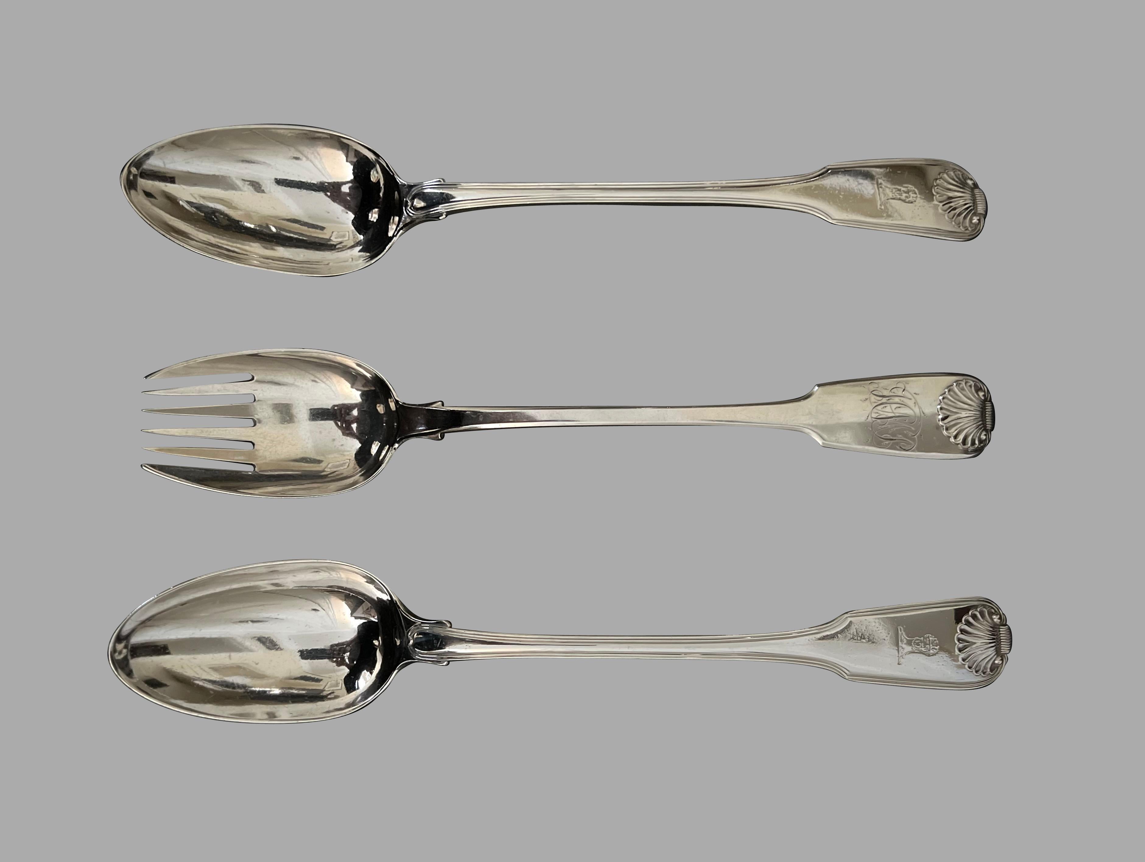 English Three Georgian Sterling Silver Serving Pieces Two Stuffing Spoons and Meat Fork