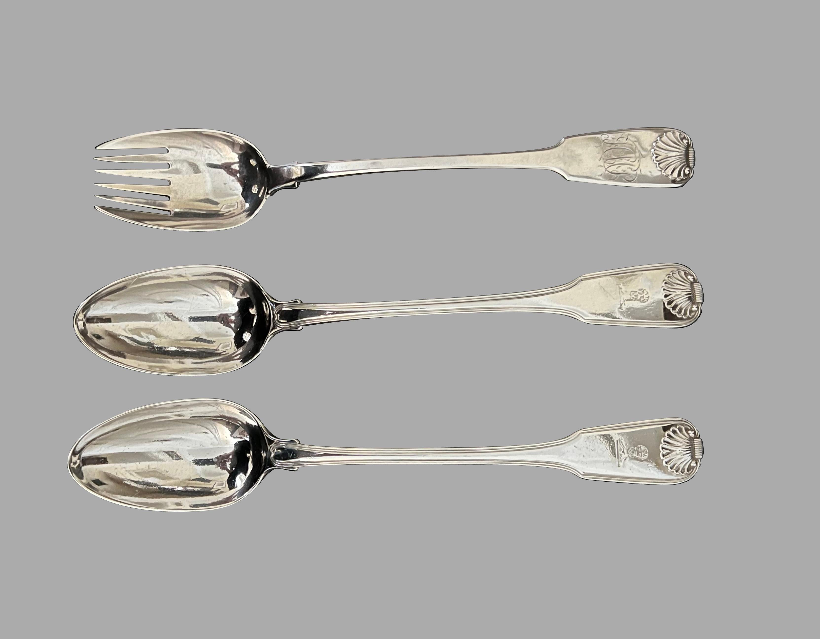 19th Century Three Georgian Sterling Silver Serving Pieces Two Stuffing Spoons and Meat Fork