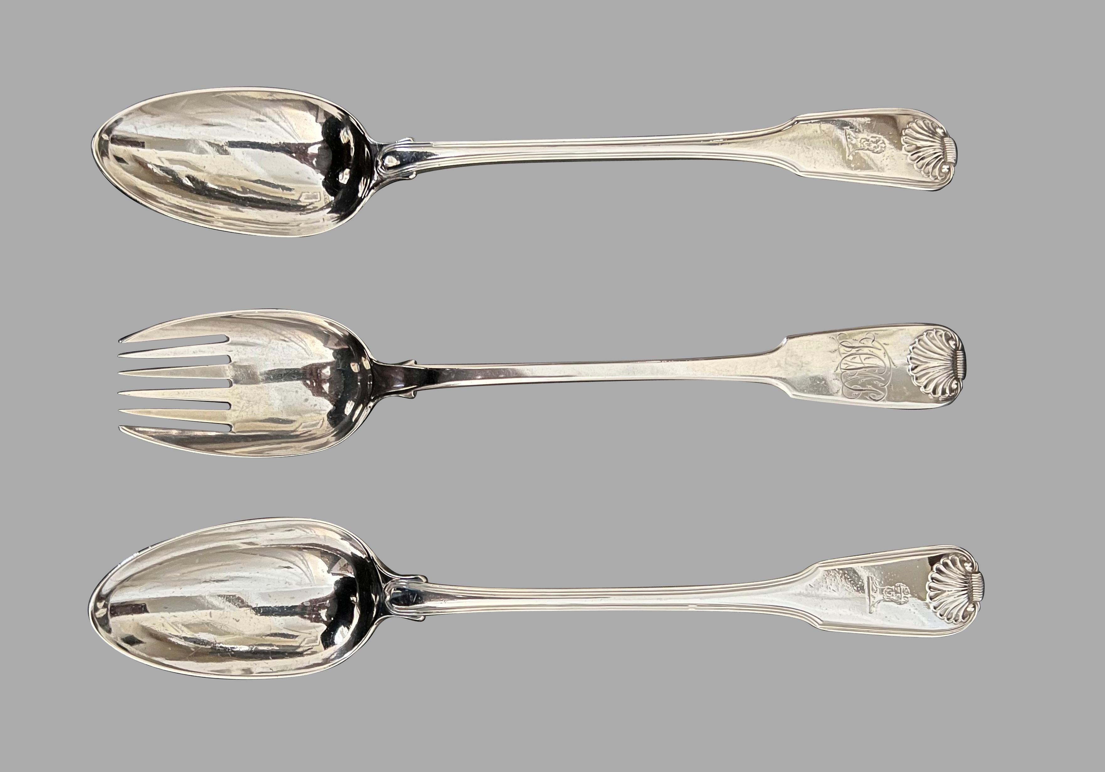 Three Georgian Sterling Silver Serving Pieces Two Stuffing Spoons and Meat Fork 1