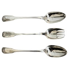 Three Georgian Sterling Silver Serving Pieces Two Stuffing Spoons and Meat Fork
