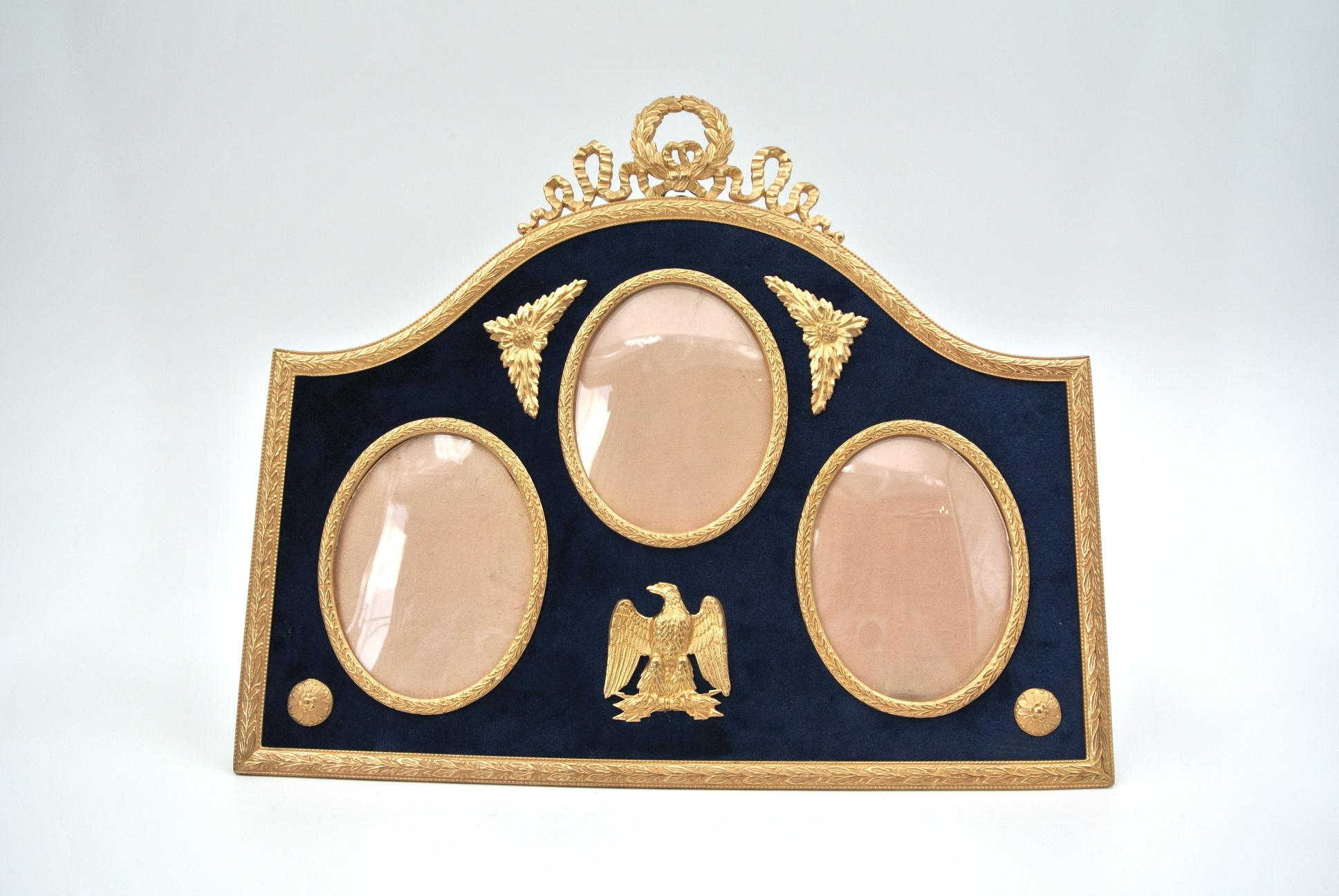 Napoleon III Three Gilded Brass and Velvet Picture Frame