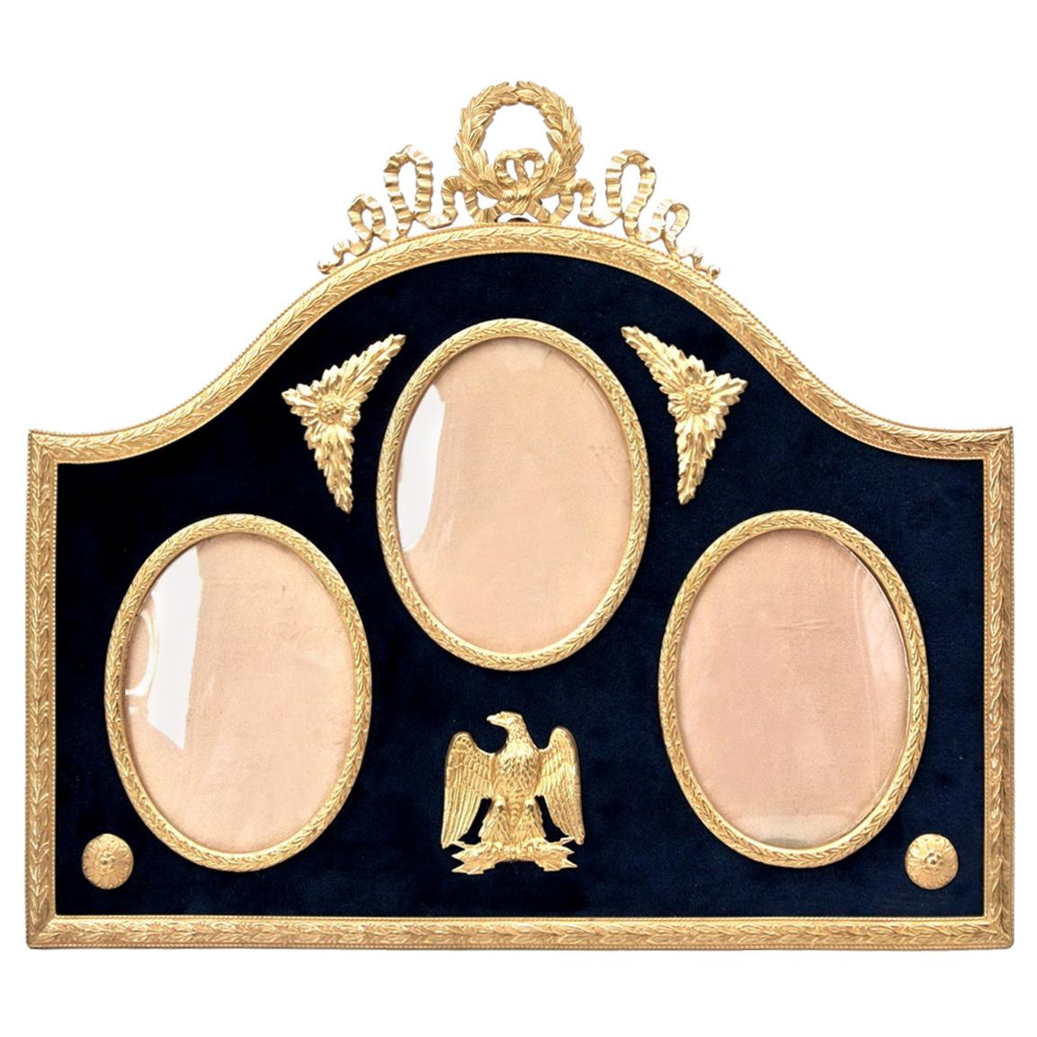 Three Gilded Brass and Velvet Picture Frame