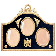 Three Gilded Brass and Velvet Picture Frame