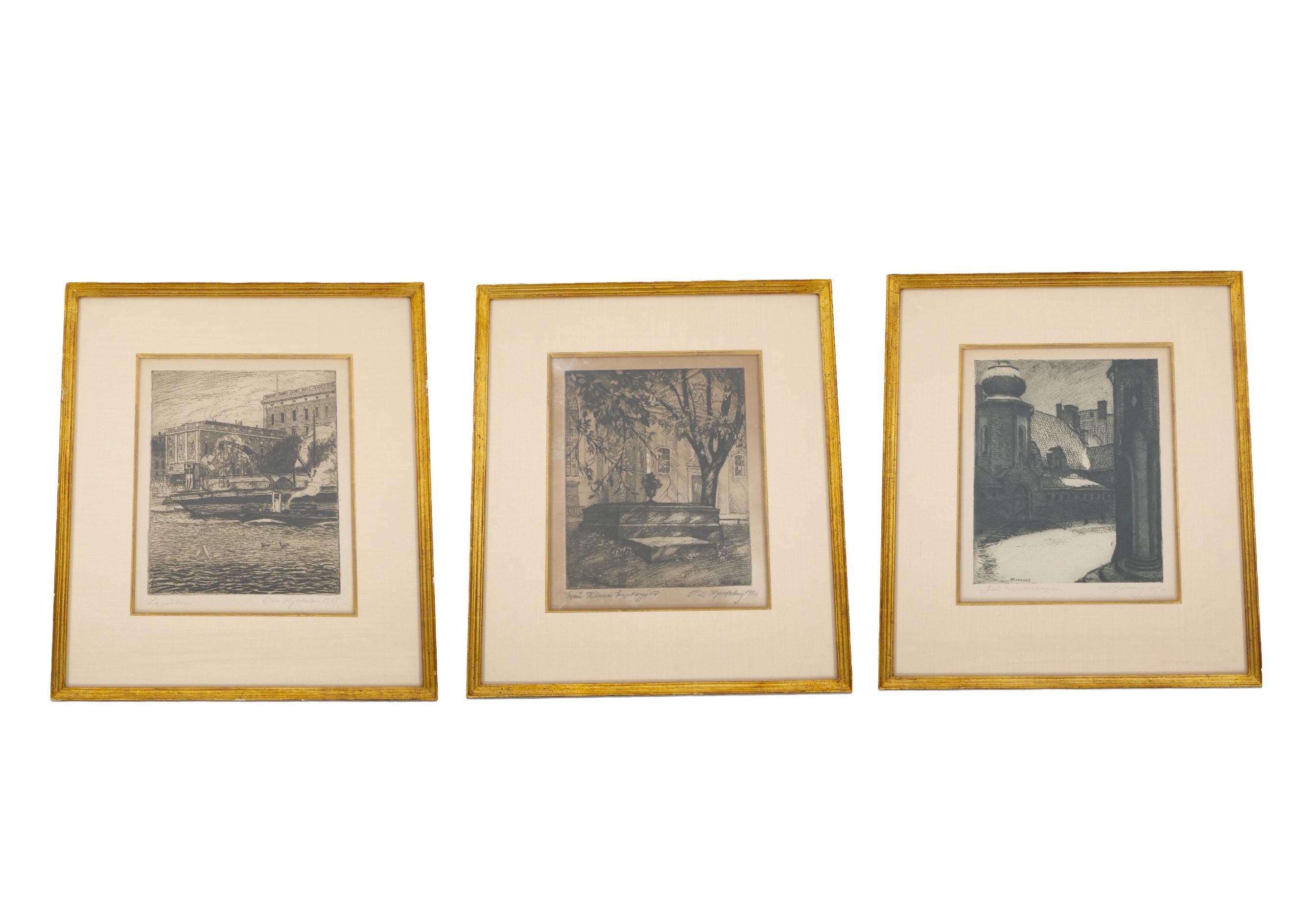 Three Gilt-Wood Framed Etchings by Olle Hjortzberg (1872-1959) For Sale 12