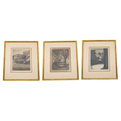 Antique Three Gilt-Wood Framed Etchings by Olle Hjortzberg (1872-1959)