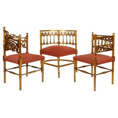 Three Giltwood and Upholstered French Provincial meets Art Nouveau Corner Chairs