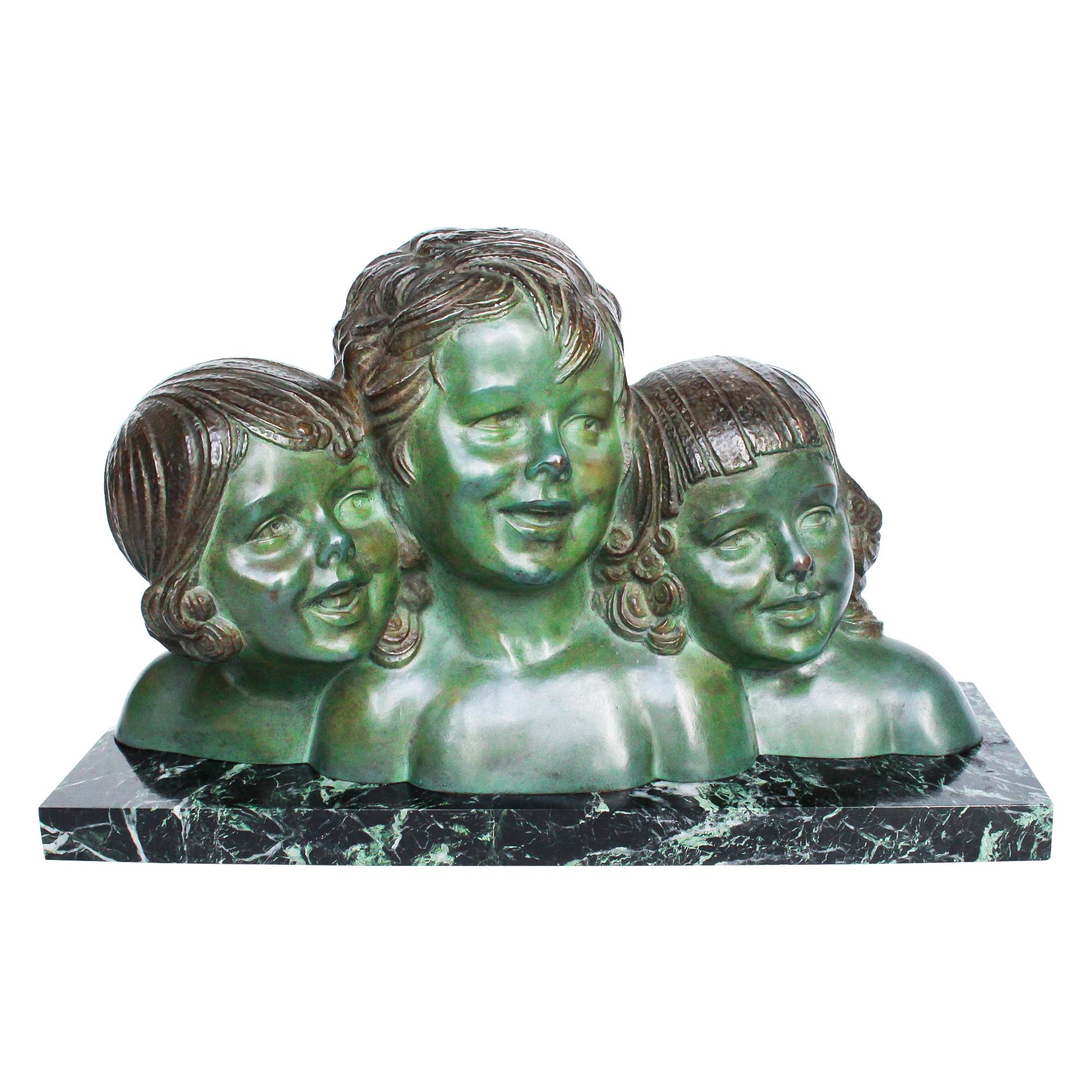 Demétre Chiparus "Three Girls" signed Bronze Sculpture Set on a Marble Base 