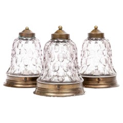 Three Glass And Brass Plated Bell Form Flush Mount Fixtures for Restoration Three Glass And Brass Plated Bell Form Flush Mount Fixtures for Restoration