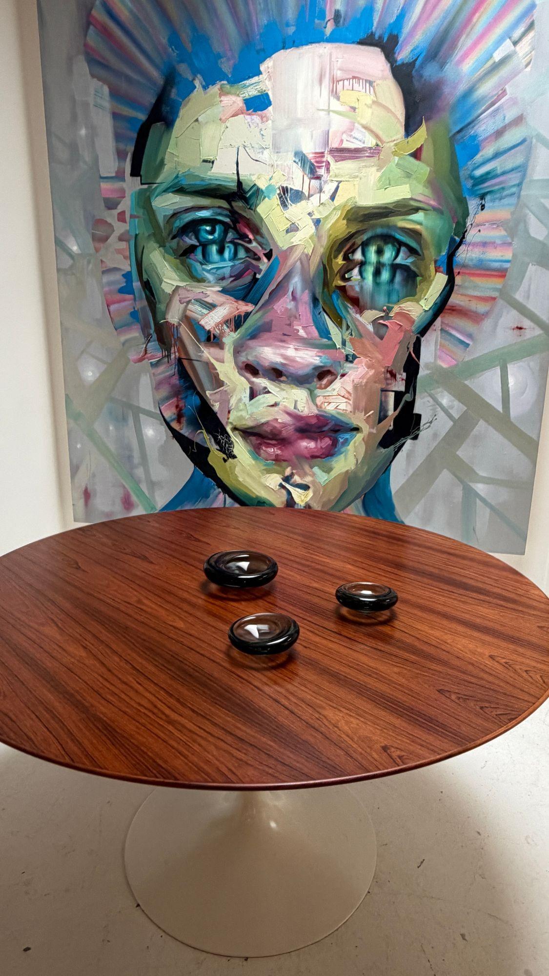 Three early, beautiful clear - tinted grey glass bowls by Per Lutken for Holmegaard, 1958. These stunning Mid Century Modern smoked glass bowls were realized by the celebrated atelier of Holmegaard in 1958 and these three bowls were made in 1958.