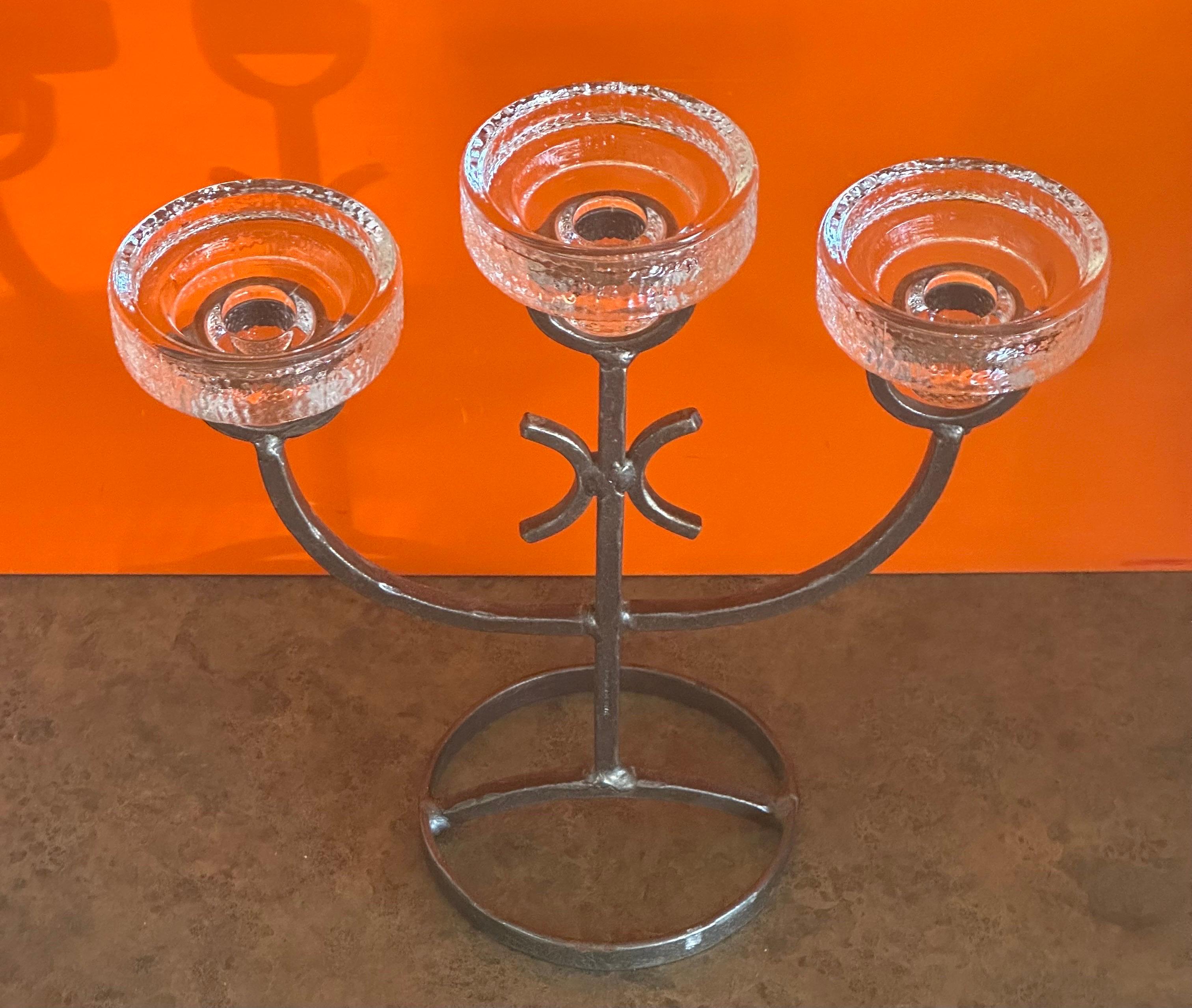 Three Glass Votive Candleholder In Hammered Iron by Erik Hoglund for Kosta Boda  For Sale 3