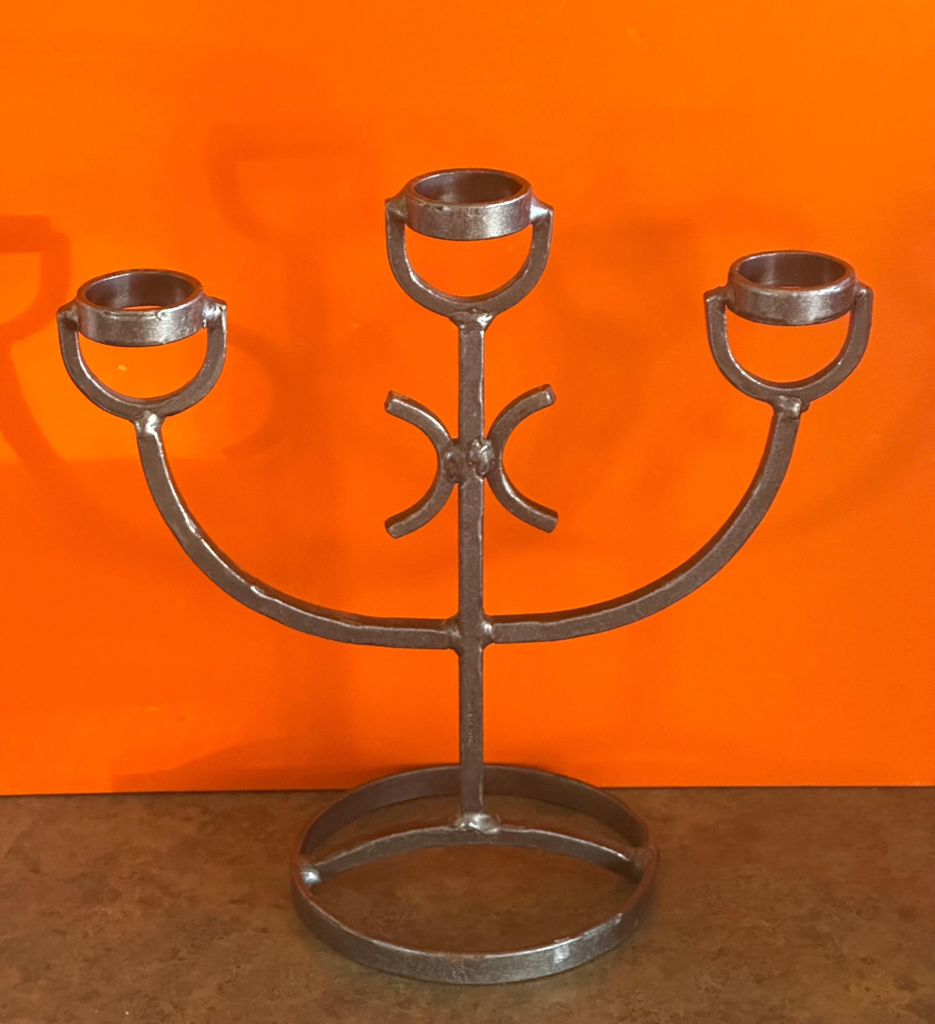 Three Glass Votive Candleholder In Hammered Iron by Erik Hoglund for Kosta Boda  In Good Condition For Sale In San Diego, CA