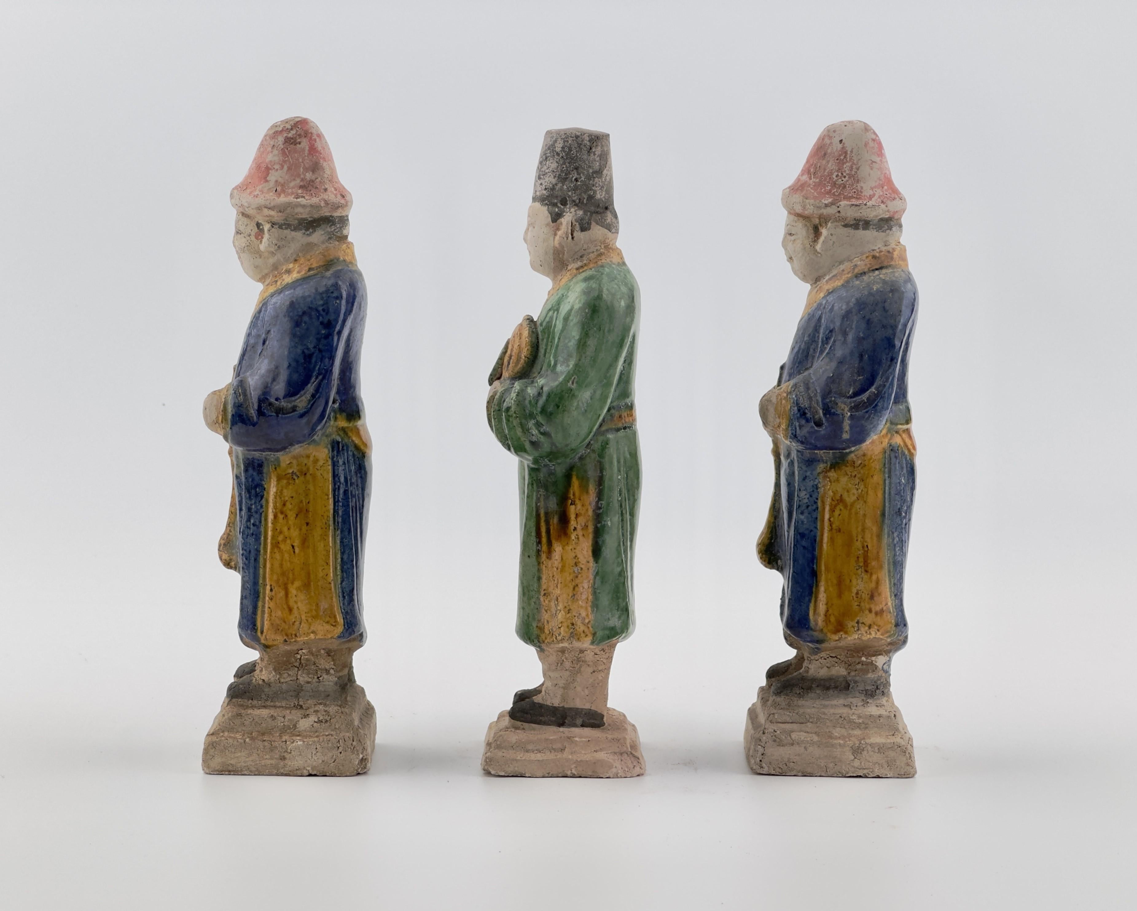18th Century and Earlier Three Glazed Figures of Musicians, Ming Period (1368-1644) For Sale