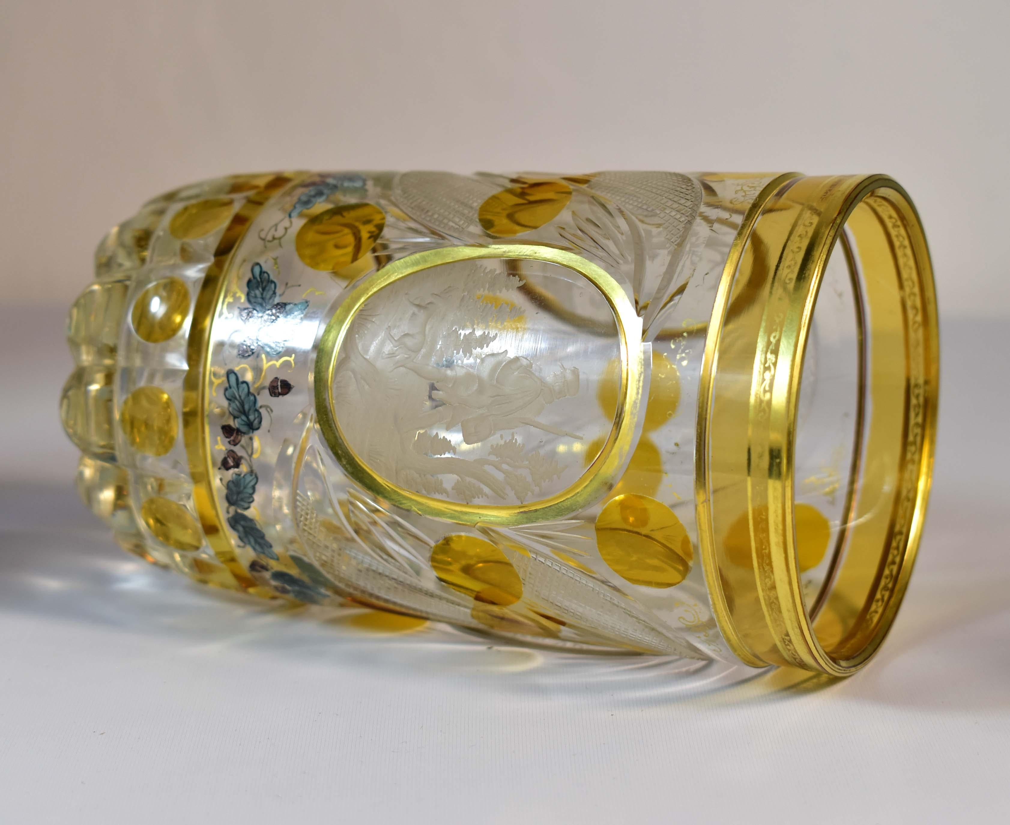 Drei Kelche, böhmisches Glas, Mameluke-Gravur, Jagdmotiv, 19. Jahrhundert 14
