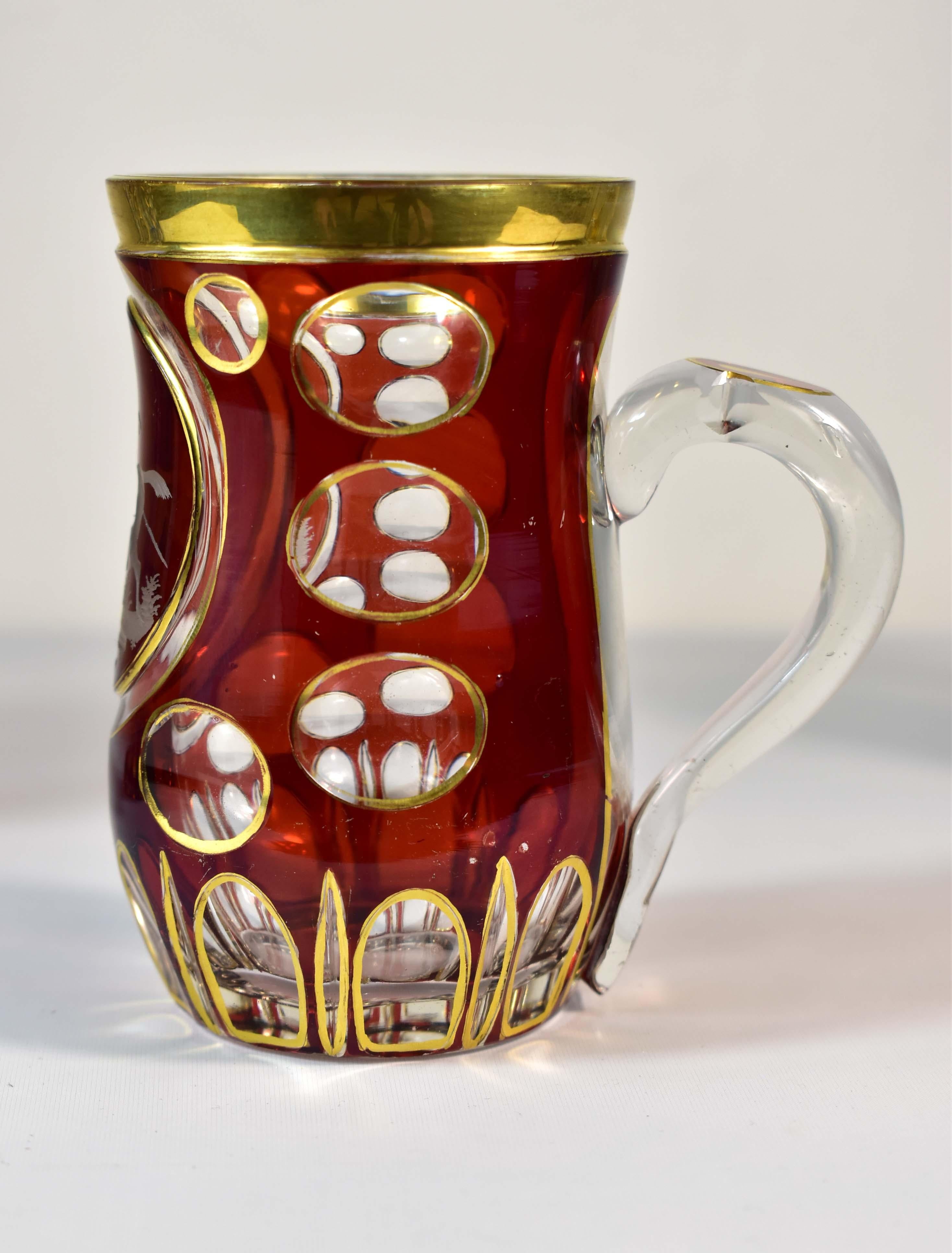 Drei Kelche, böhmisches Glas, Mameluke-Gravur, Jagdmotiv, 19. Jahrhundert im Zustand „Gut“ in Nový Bor, CZ