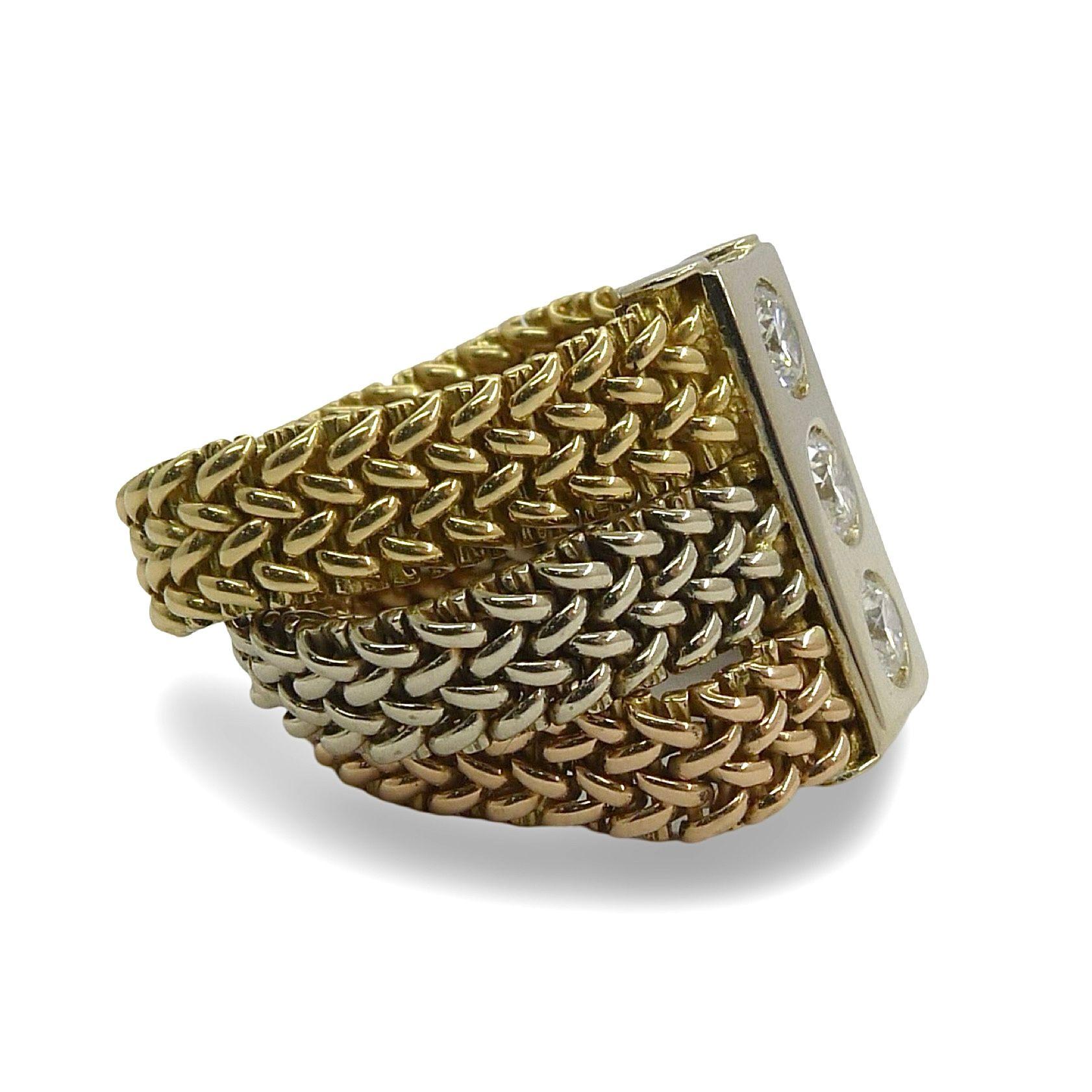 Anillo de Malla de Tres Oros con Diamantes de 0,75 ct en Excelente estado para la venta en PARIS, FR