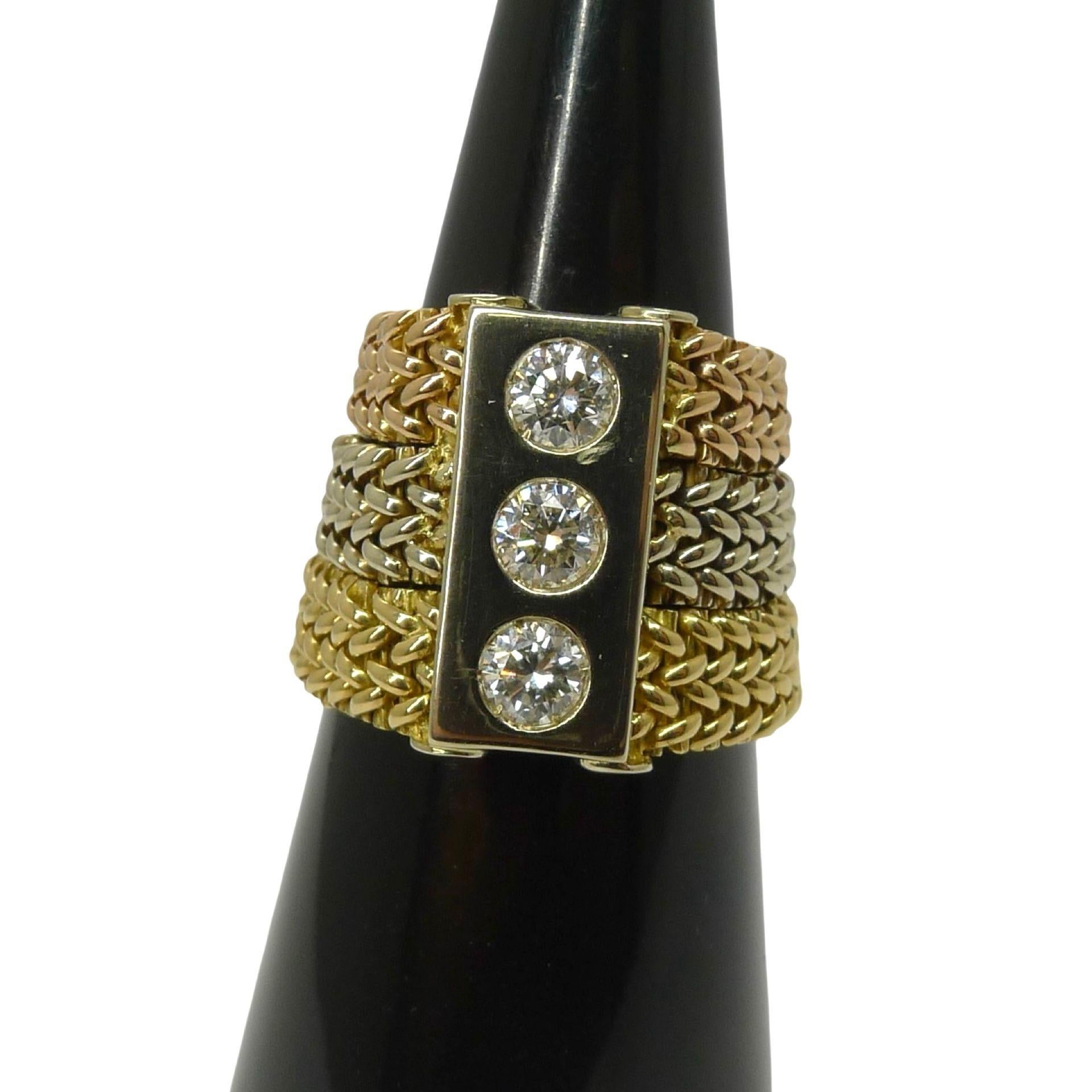 De las mujeres Anillo de Malla de Tres Oros con Diamantes de 0,75 ct en venta