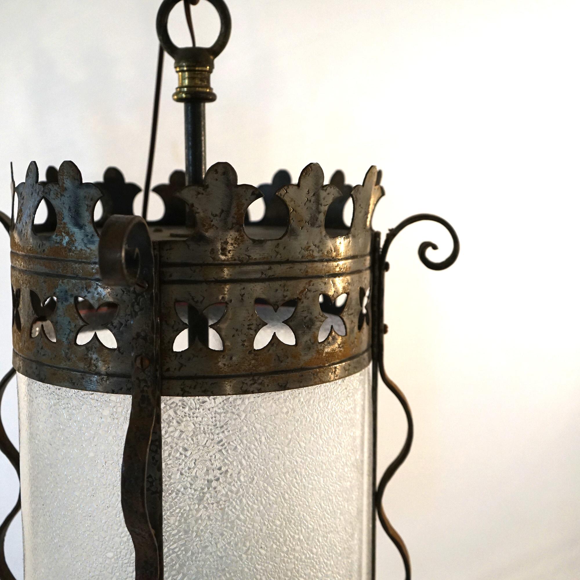Three Gothic Yellin & Bach Style Arts & Crafts Wrought Iron Hanging Lights C1920 For Sale 4