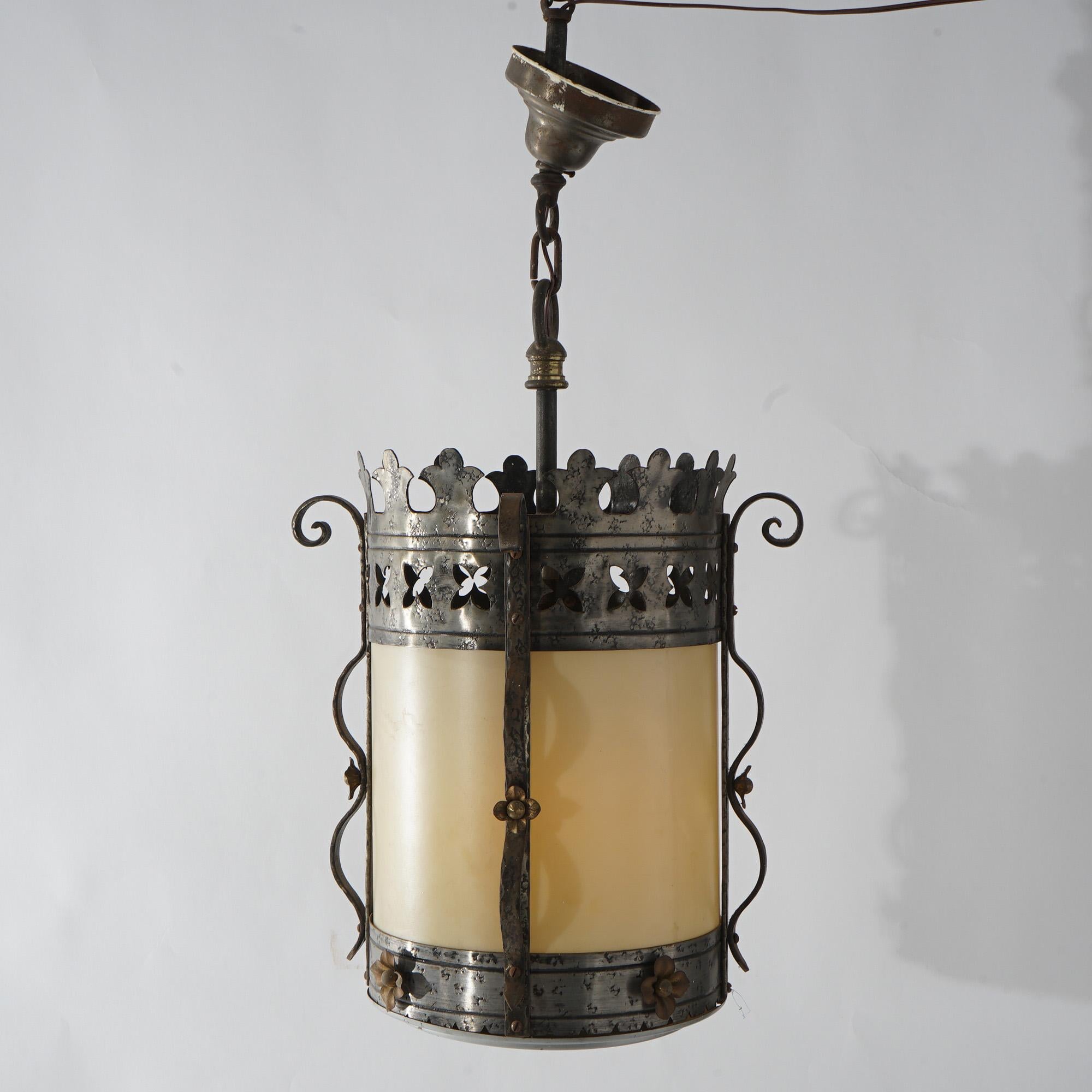 Three Gothic Yellin & Bach Style Arts & Crafts Wrought Iron Hanging Lights C1920 For Sale 5