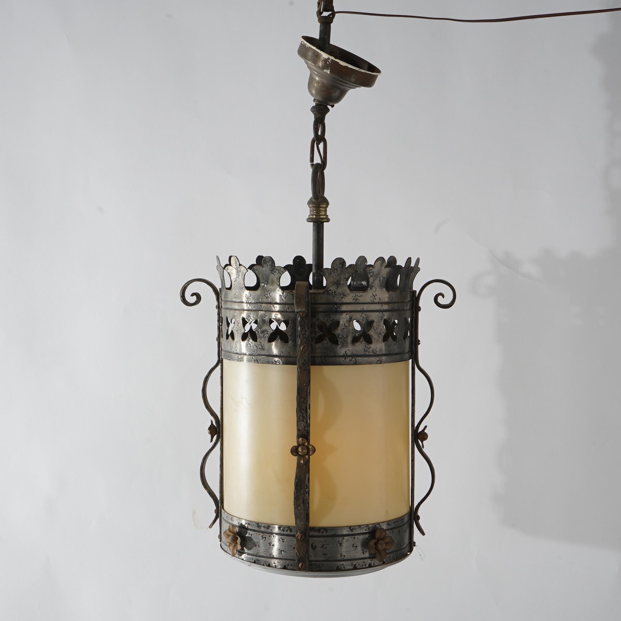 Three Gothic Yellin & Bach Style Arts & Crafts Wrought Iron Hanging Lights C1920 For Sale 6