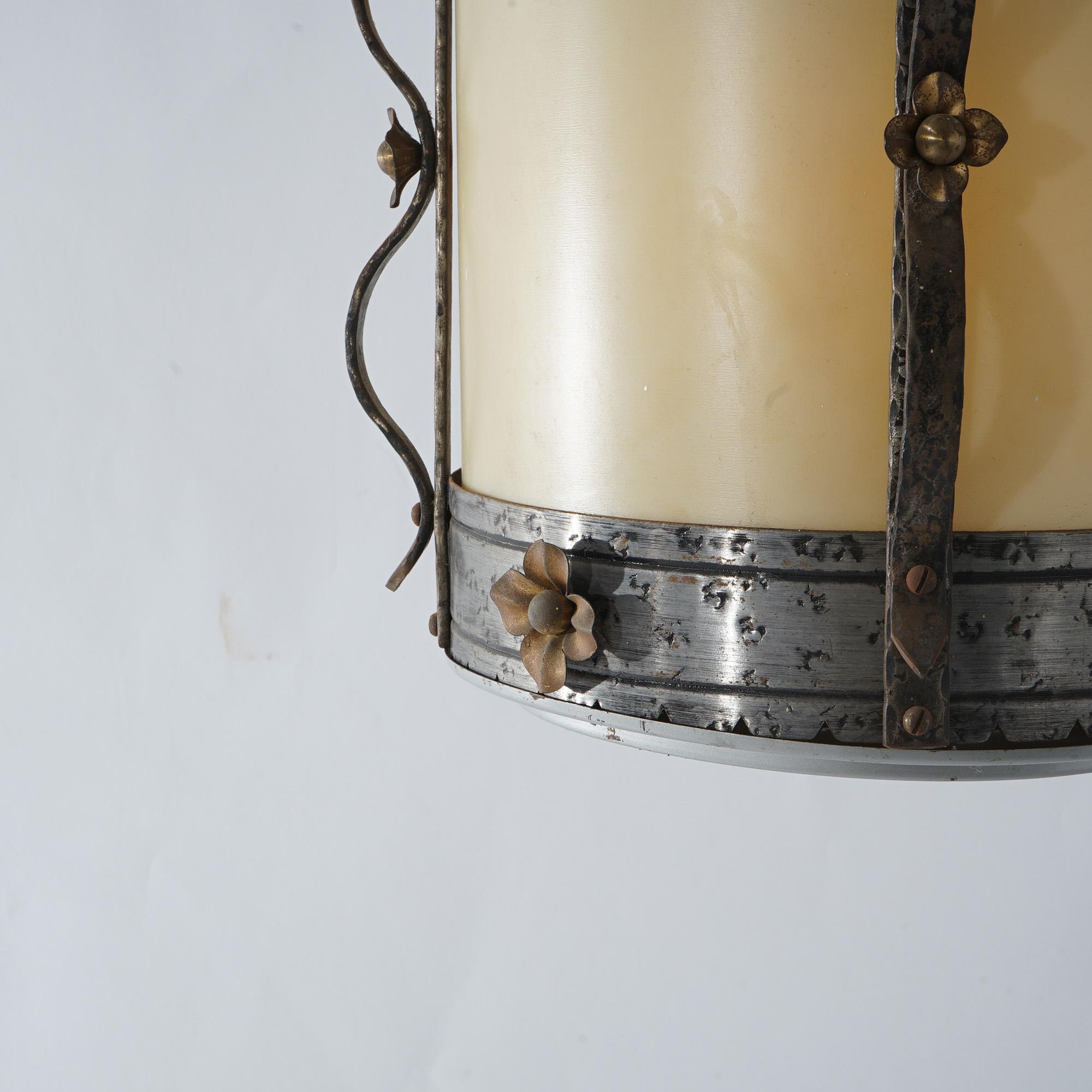 Three Gothic Yellin & Bach Style Arts & Crafts Wrought Iron Hanging Lights C1920 For Sale 7
