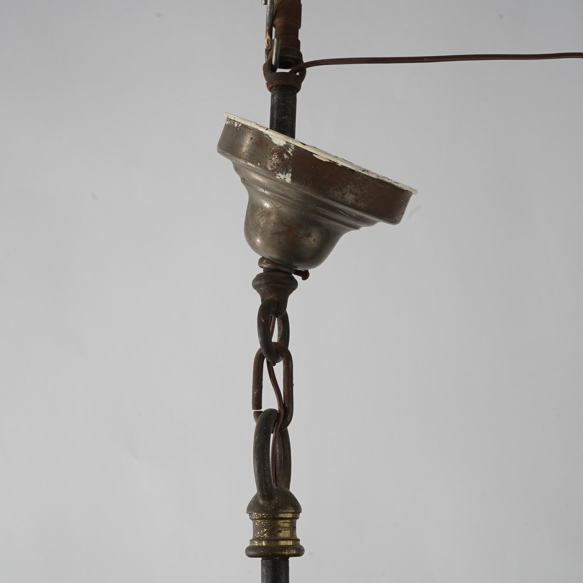 Three Gothic Yellin & Bach Style Arts & Crafts Wrought Iron Hanging Lights C1920 For Sale 9