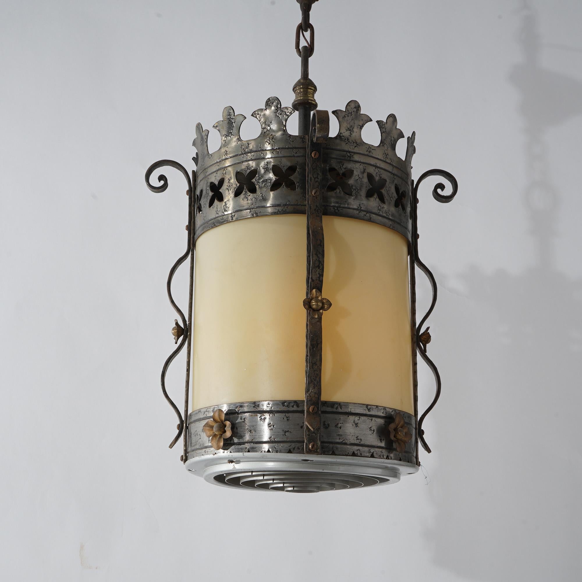 Three Gothic Yellin & Bach Style Arts & Crafts Wrought Iron Hanging Lights C1920 For Sale 10