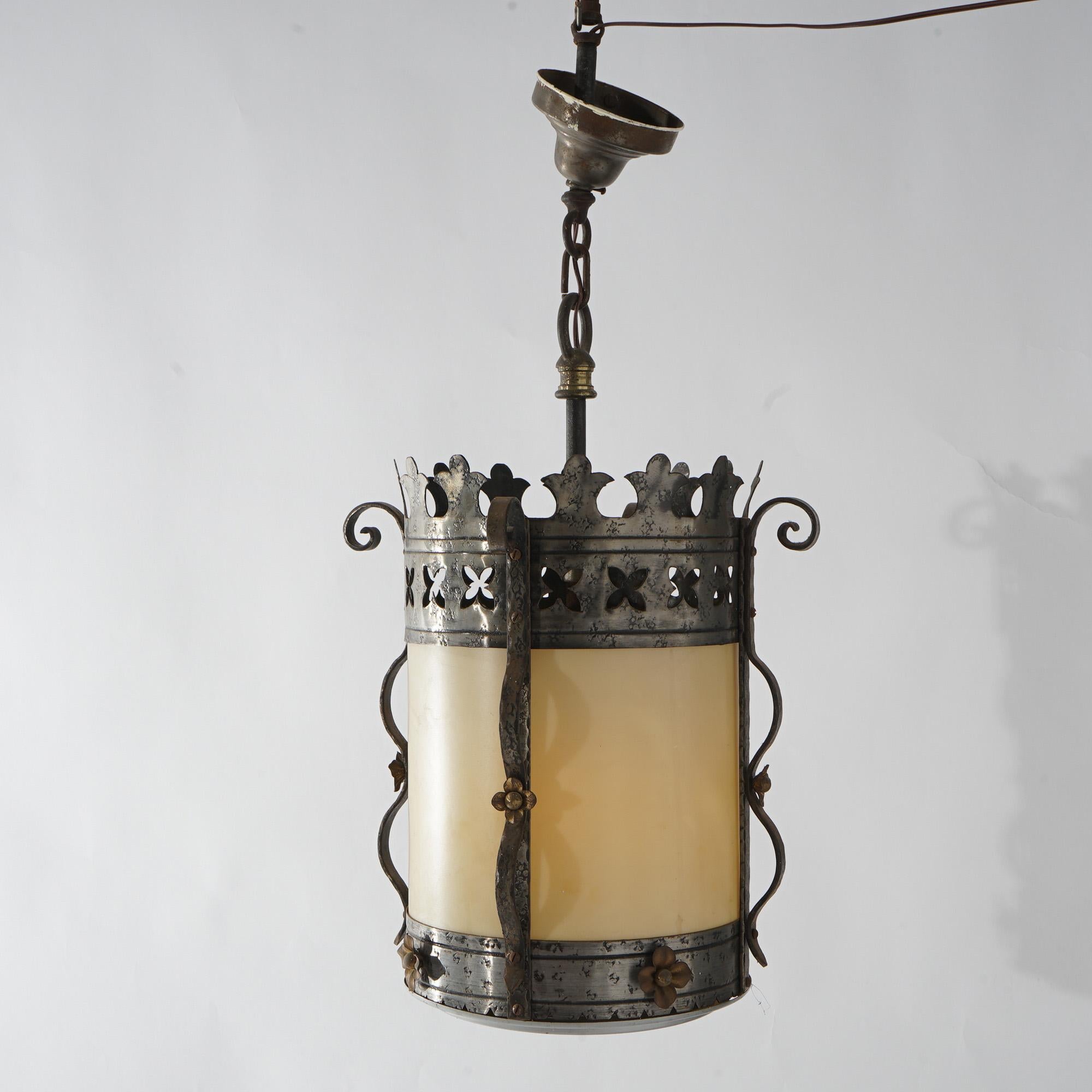 Three Gothic Yellin & Bach Style Arts & Crafts Wrought Iron Hanging Lights C1920 For Sale 11
