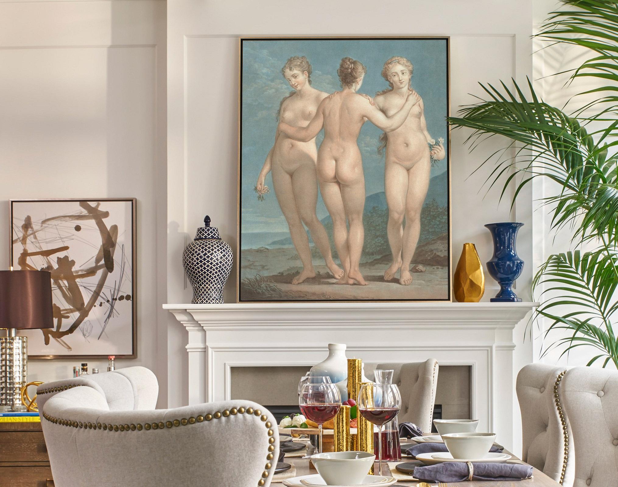Three Graces, After Neoclassical Pastel by Jean-François Janinet In New Condition For Sale In Fairhope, AL