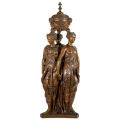 Three Graces by F. Barbedienne, 19th Century Bronze Patinated Statue Sculpture