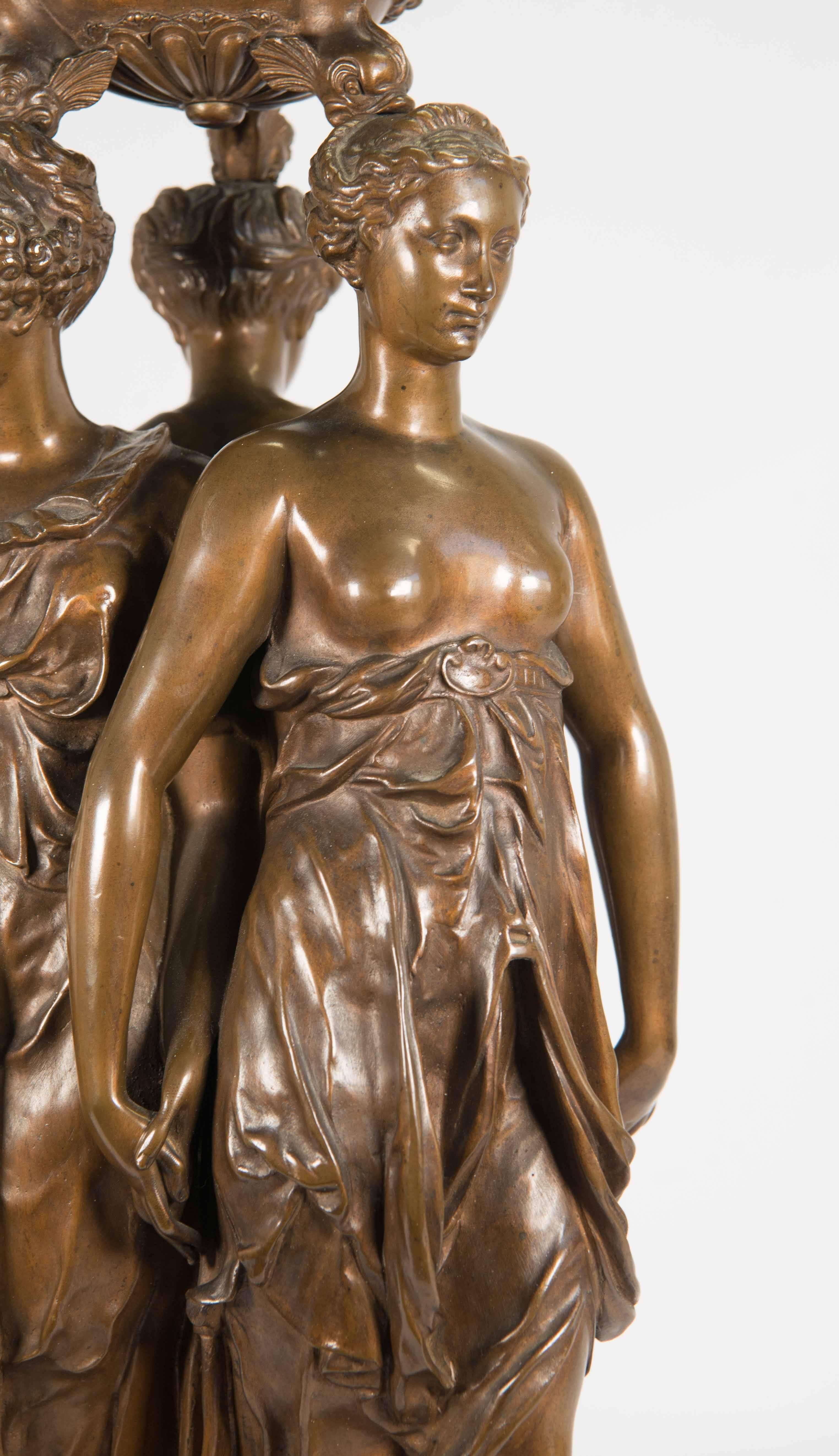 Neoclassical Three Graces by F. Barbedienne, 19th Century Bronze Patinated Statue Sculpture