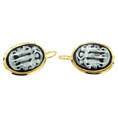 Three Graces Cameo Earrings in 18K Yellow Gold