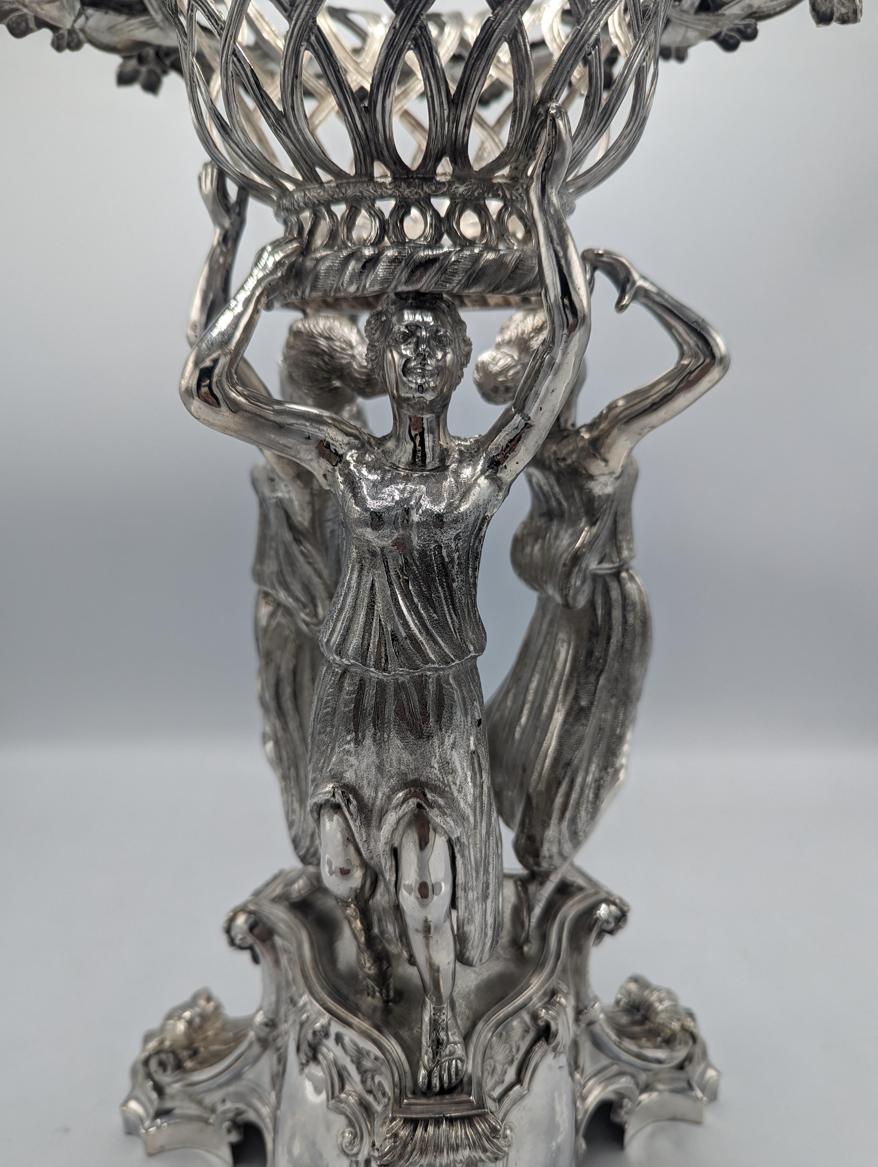 Bolivian Three Graces Sterling Silver Handmade Centerpiece For Sale