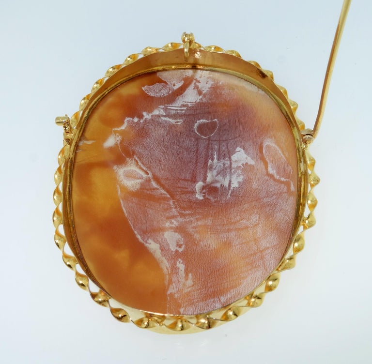 Three Graces Hand Carved Shell Cameo Yellow Gold Pin Pendant Estate
