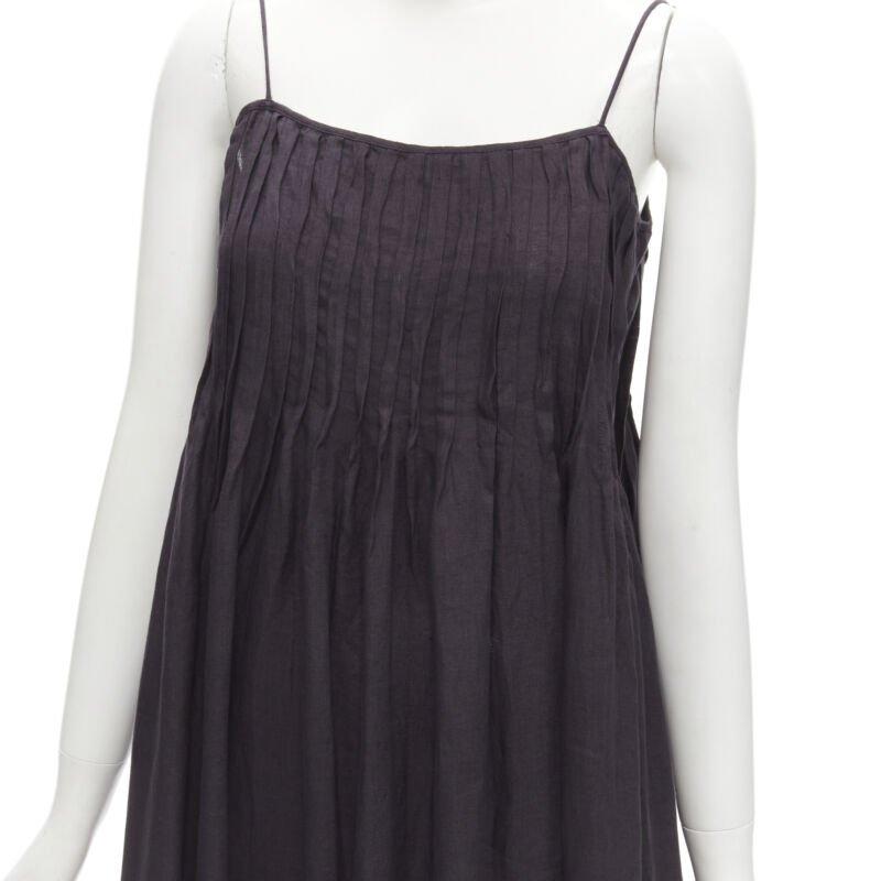 Black THREE GRACES LONDON black washed cotton pelated bust frill trim maxi dress UK8 S