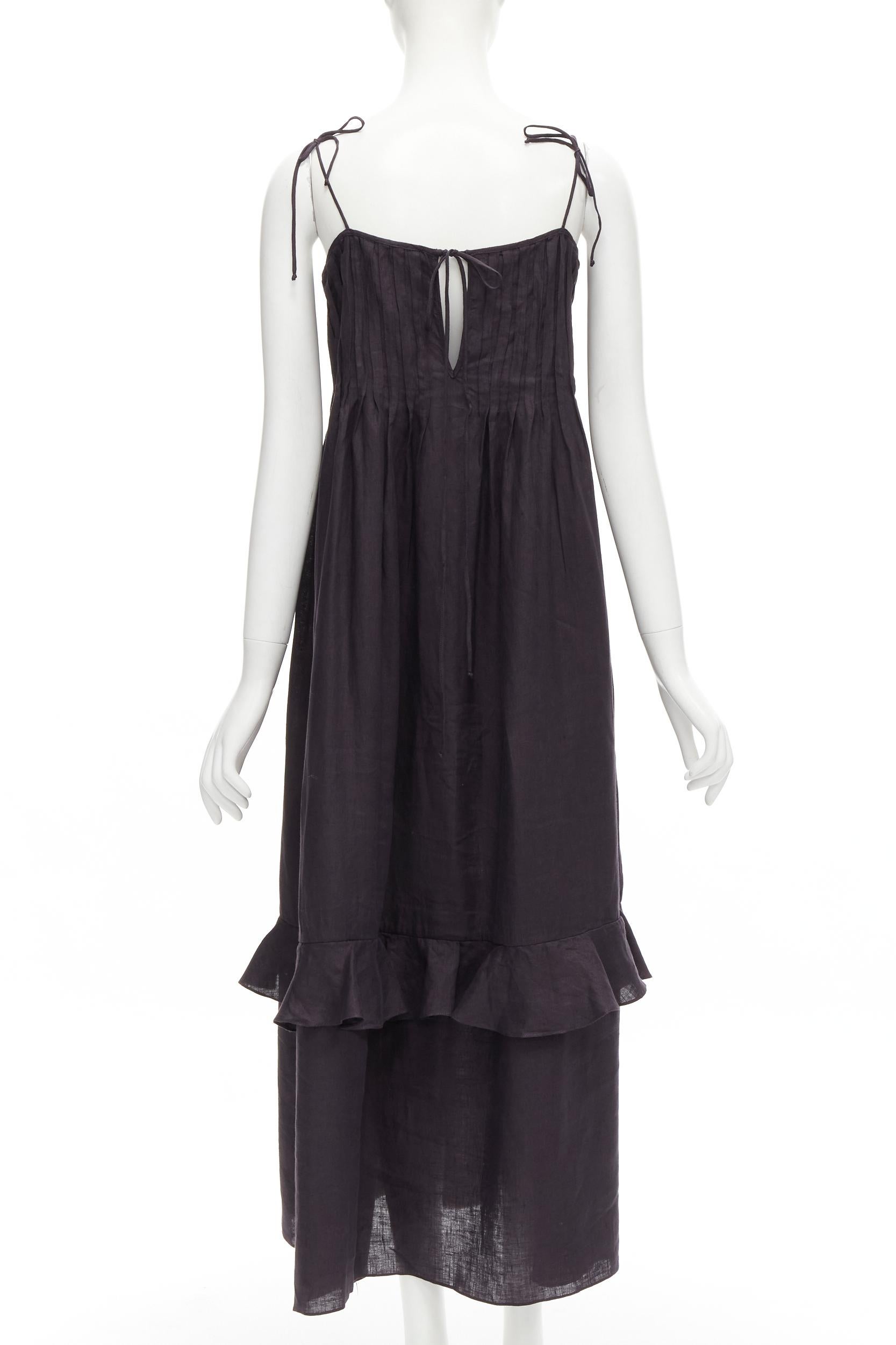 Black THREE GRACES LONDON black washed cotton pelated bust frill trim maxi dress UK8 S For Sale