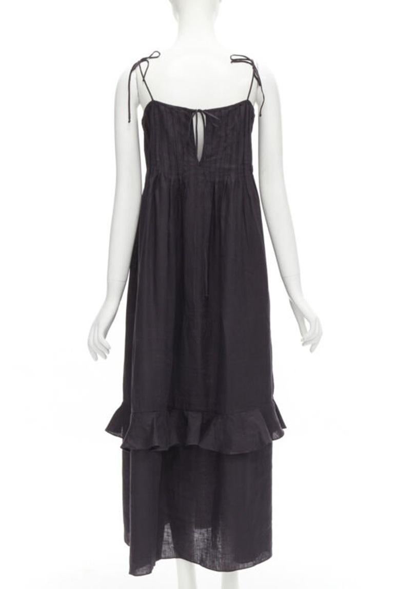 Women's THREE GRACES LONDON black washed cotton pelated bust frill trim maxi dress UK8 S