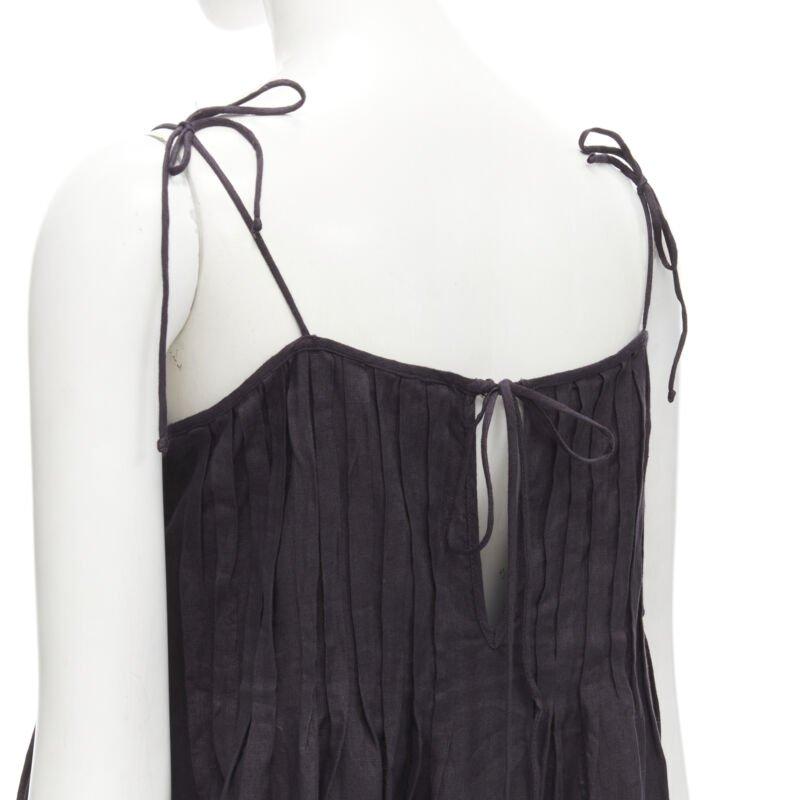 THREE GRACES LONDON black washed cotton pelated bust frill trim maxi dress UK8 S 2