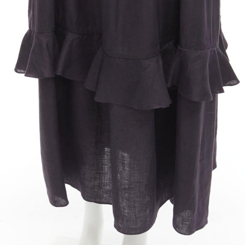 THREE GRACES LONDON black washed cotton pelated bust frill trim maxi dress UK8 S 3