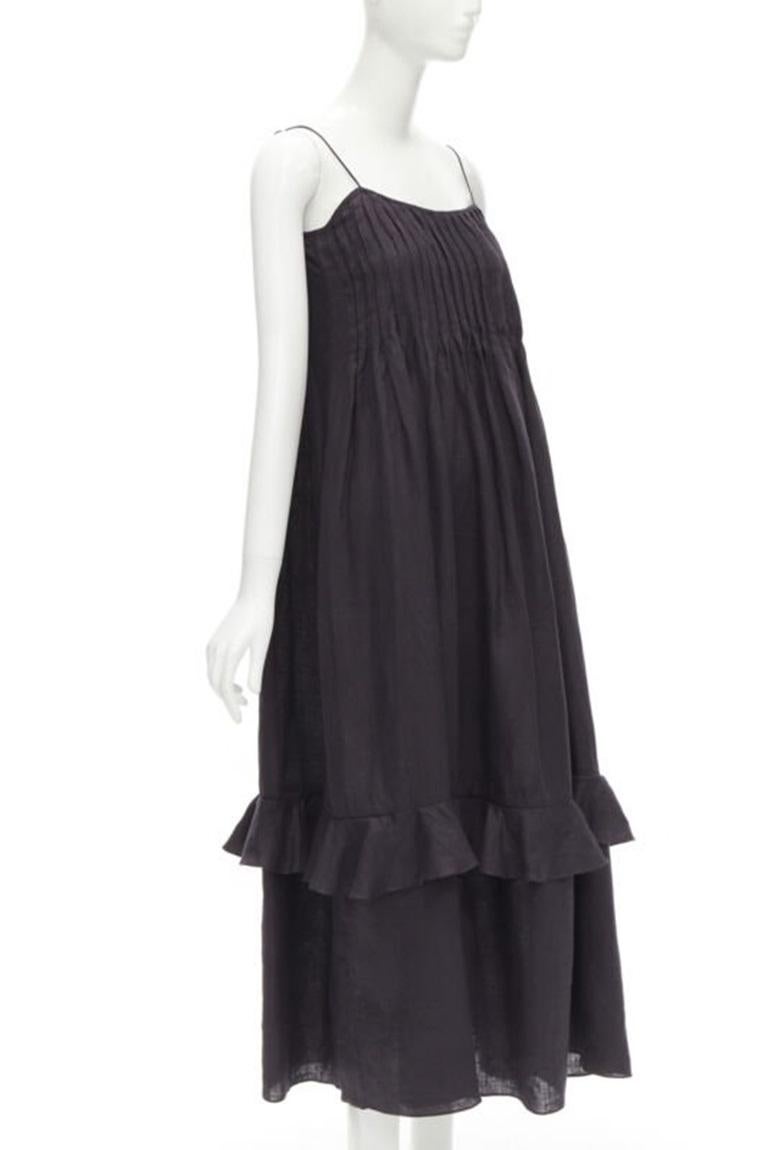 THREE GRACES LONDON black washed cotton pelated bust frill trim maxi dress UK8 S
Reference: KNLM/A00150
Brand: Three Graces London
Material: Cotton
Color: Black
Pattern: Solid
Closure: Self Tie
Lining:  Unlined
Extra Details: Self tie keyhole back.