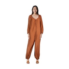 Three Graces London Brown Silk Ruched Jumpsuit Size M