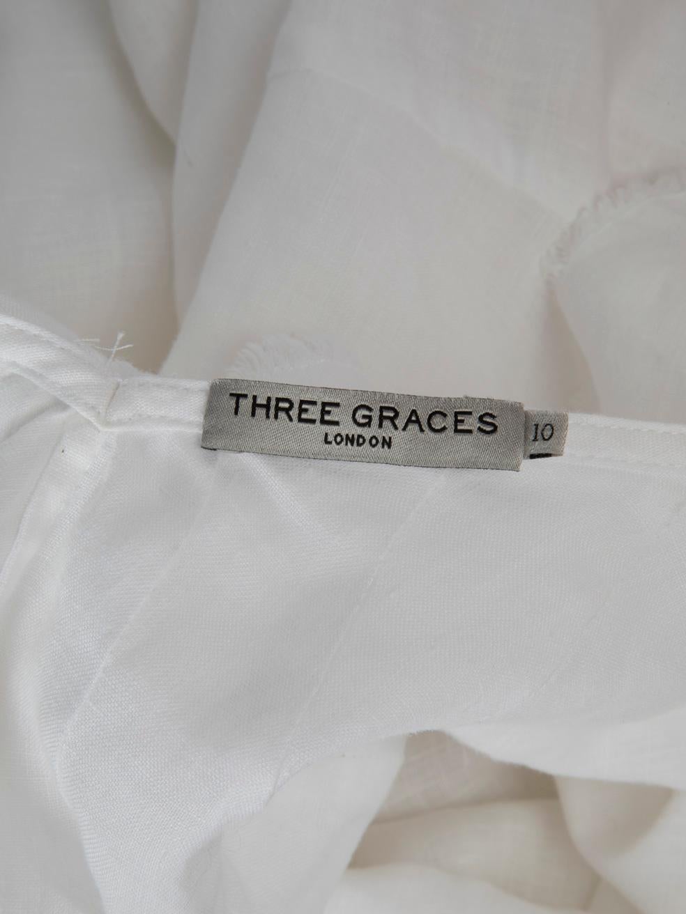 Three Graces London - Robe midi blanche bordée de volants, taille M en vente 2